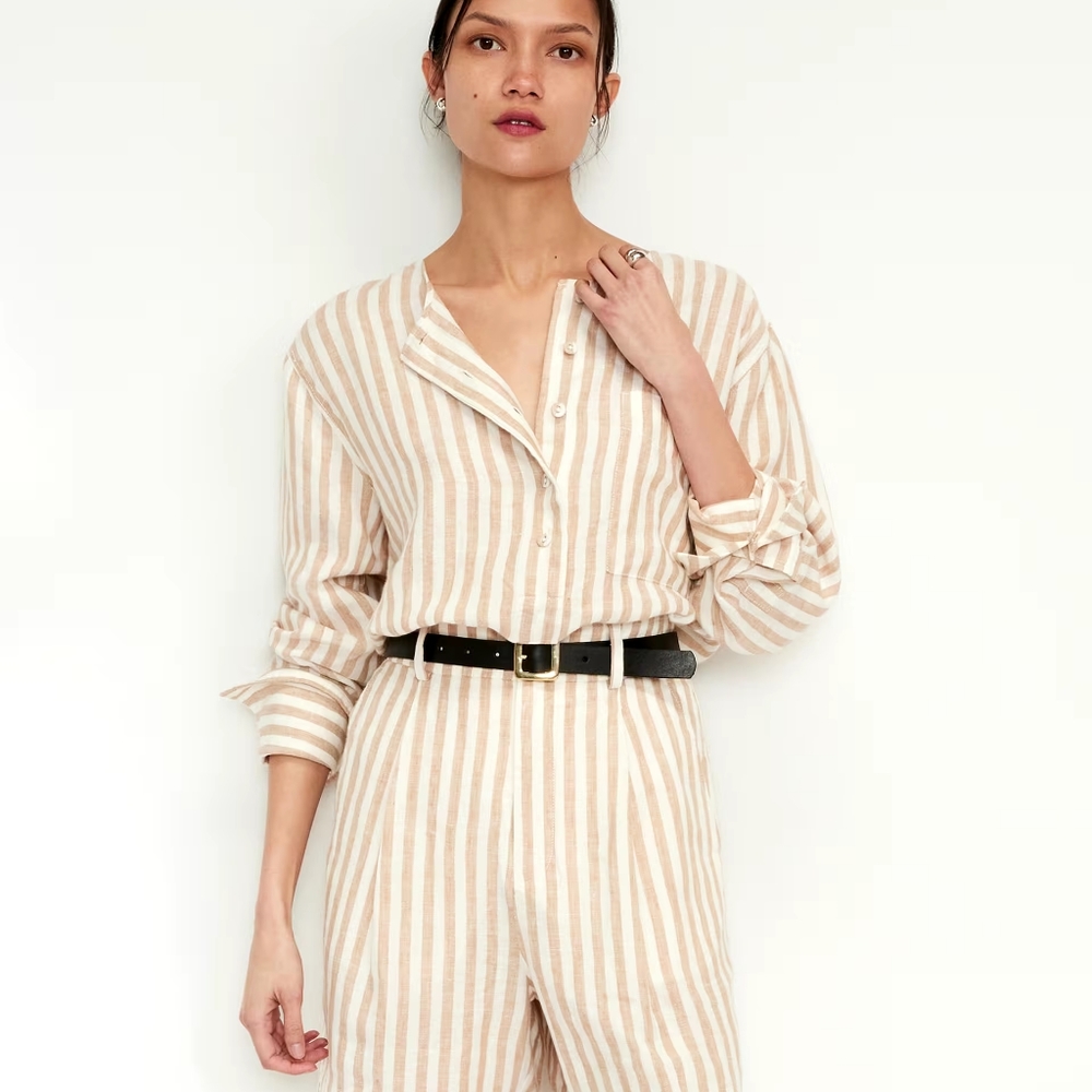 Everlane the Linen Popover Stripe Shirt Sz 6